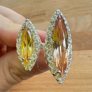 925 Sterling silver Double Marquise citrine Cubic zirconia ring